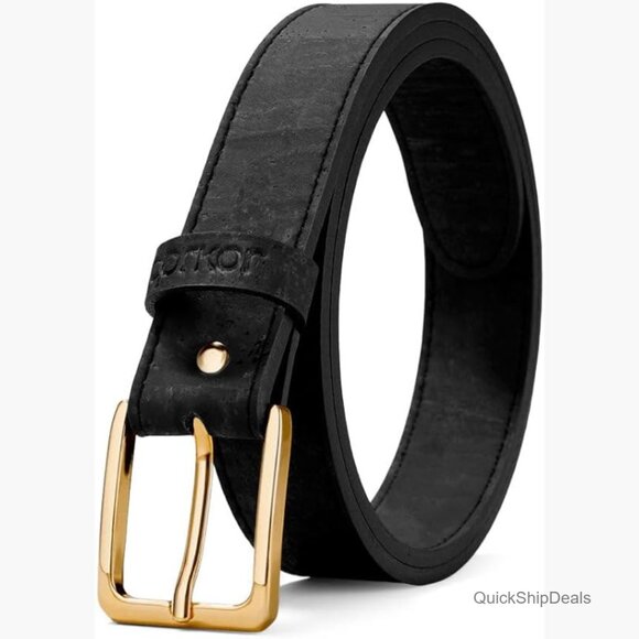 Cork Vegan Belt with Nickel-Free Gold Buckle, 1 1/8\